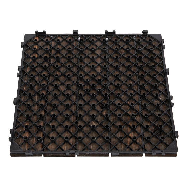 Outsunny 27 Pcs Solid Wood Interlocking Decking Tiles For Patio, Balcony, Roof Terrace, Hot Tub, Black, (30 x 30 cm Per Piece)