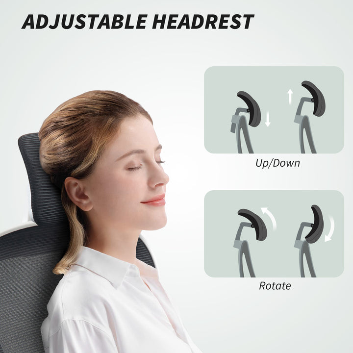 Executive Office Chair, Ergonomic Mesh High Back Desk Chair with Flip-up Armrest, Rotatable Headrest, Adjustable Lumbar Support for Home Study, Black