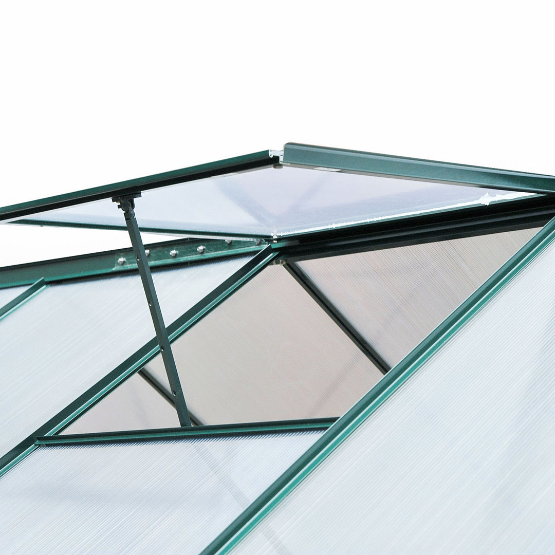 6 x 8ft Polycarbonate Greenhouse, Large Walk-In Green House with Slide Door and Window, Garden Plants Grow House with Aluminium Frame and Foundation, Dark Green