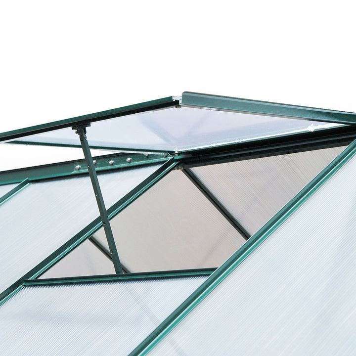 6 x 8ft Polycarbonate Greenhouse, Large Walk-In Green House with Slide Door and Window, Garden Plants Grow House with Aluminium Frame and Foundation, Dark Green