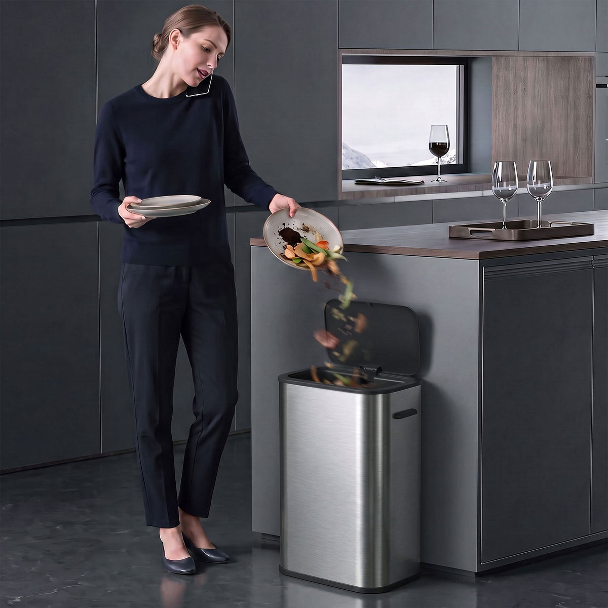 55L Sensor Bin for Kitchen, Touchless Automatic Waste Rubbish Bin - view 2