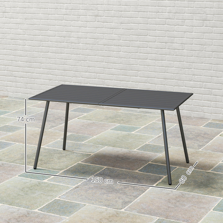 Rectangle Garden Table with Slat Top, Steel Frame, Outdoor Table for 6 Person, 150 x 80 x 74 cm, Grey