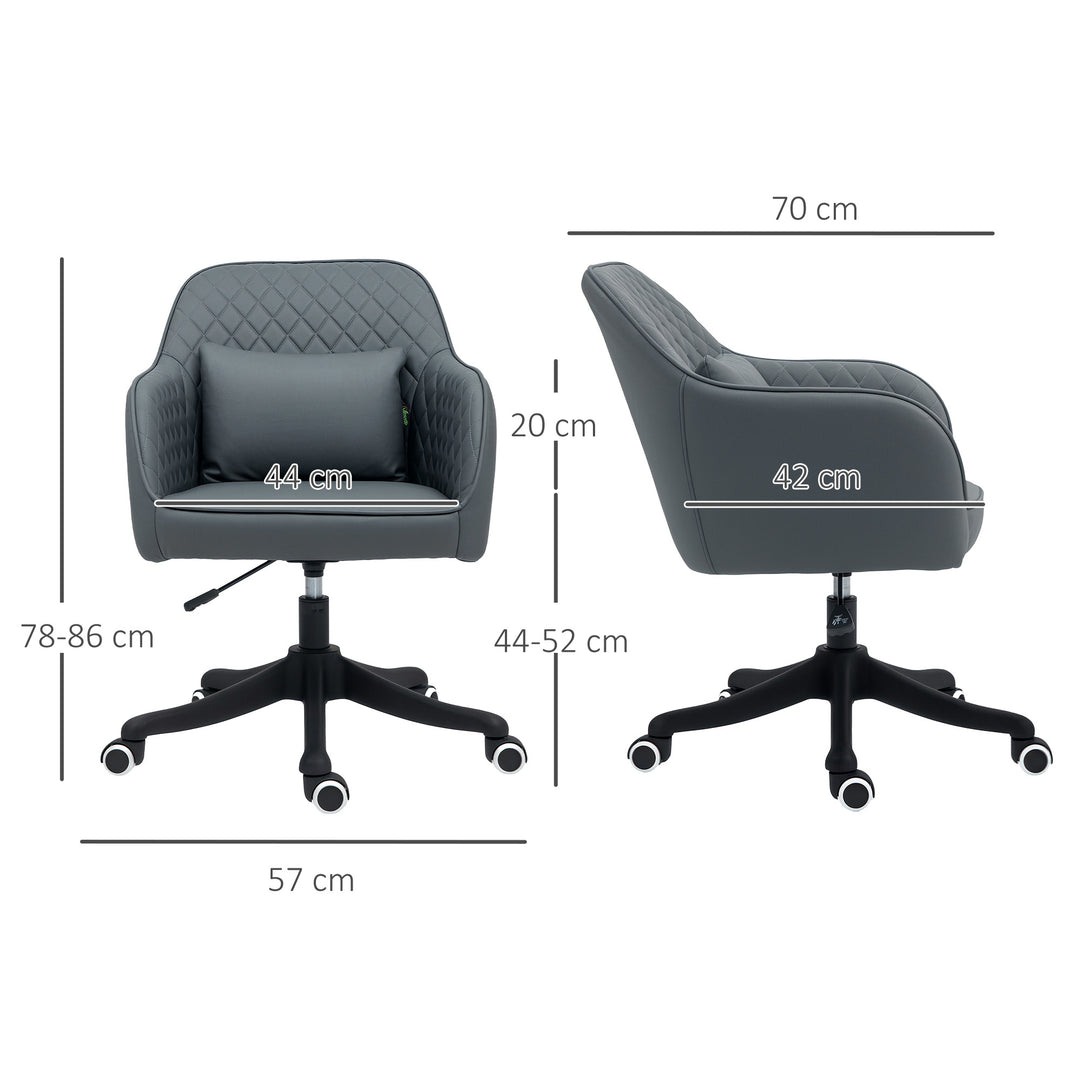 Microfiber Office Chair, Desk Chair, Makeup Vanity Chair with Massage Lumbar Pillow and Rolling Wheels for Bedroom and Home, Grey