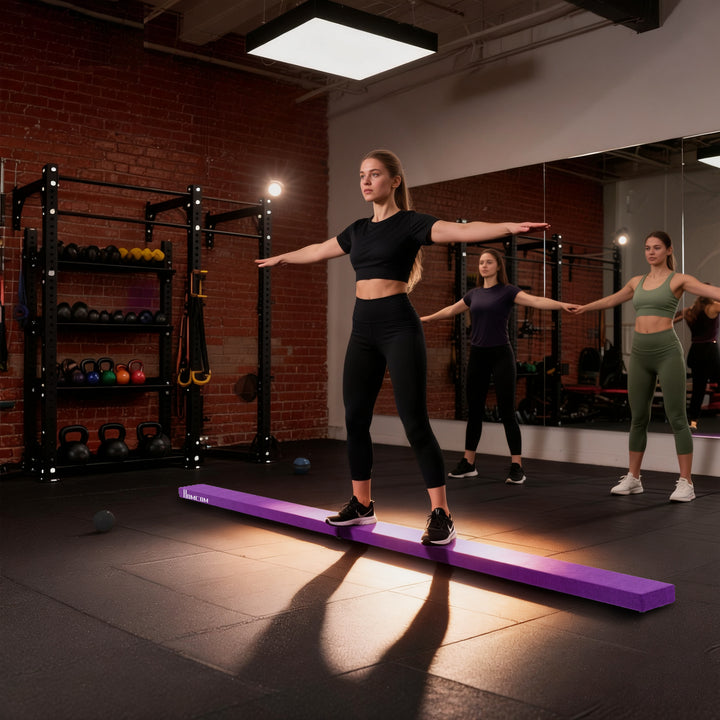 MCL 2.4M 8FT Gymnastics Folding Balance Beam Home Gym Training Exercise Sports - Purple