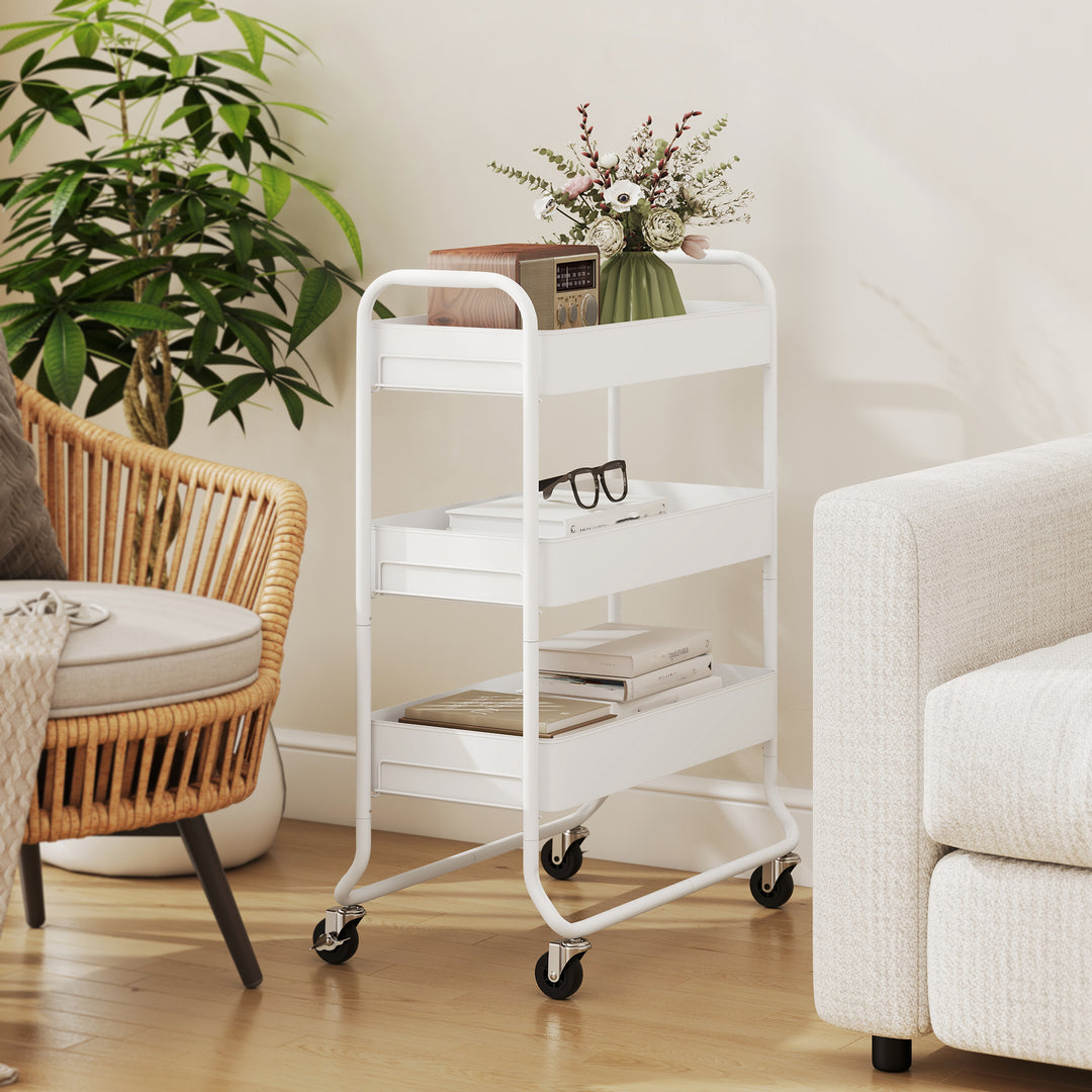 3-Tier Storage Trolley on Wheels, Rolling Utility Cart with Mesh Backets for Kitchen, Bathroom, Bedroom