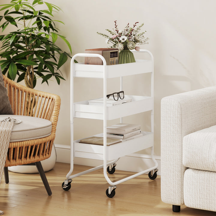 3-Tier Storage Trolley on Wheels, Rolling Utility Cart with Mesh Backets for Kitchen, Bathroom, Bedroom