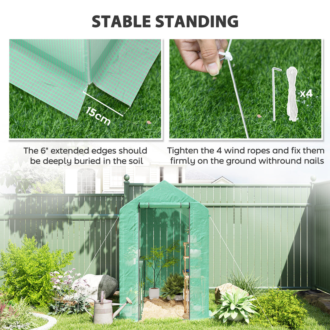 120 x 186cm Walk-In Greenhouse, with Shelves - Green