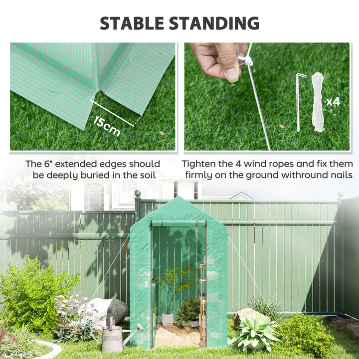 120 x 186cm Walk-In Greenhouse, with Shelves - Green