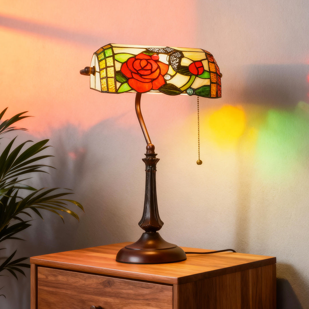 MCL Tiffany-Style Rose and Butterfly Table Lamp - Multi