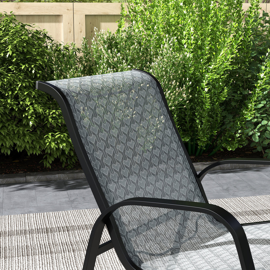 Outsunny 3 Piece Outdoor Rocking Set with 2 Armchairs and Metal Top Coffee Table, Patio Bistro Set with Curved Armrests, Breathable Mesh Fabric Seat for Garden, Deck, Mixed Grey