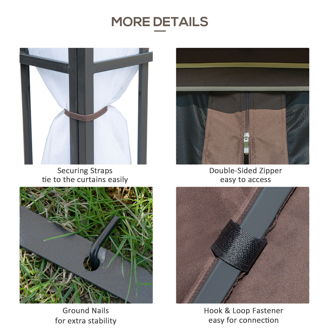 3 x 3(m) Patio Gazebo Canopy Garden Pavilion Tent Shelter with 2 Tier Roof and Mosquito Netting, Steel Frame, Coffee