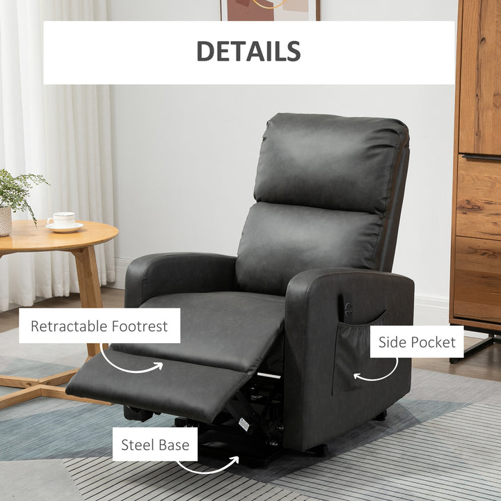 HOMCOM Riser and Recliner Chairs for the Elderly, PU Leather Upholstered Lift Chair for Living Room with Remote Control, Side Pockets, Charcoal Grey