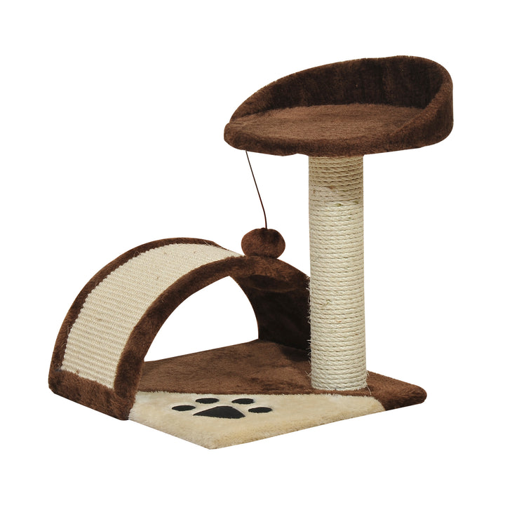 PawHut Cat Scratching Post, Indoor Activity Centre, Kitten Climber with Scratcher, Hanging Ball, Brown | Aosom UK