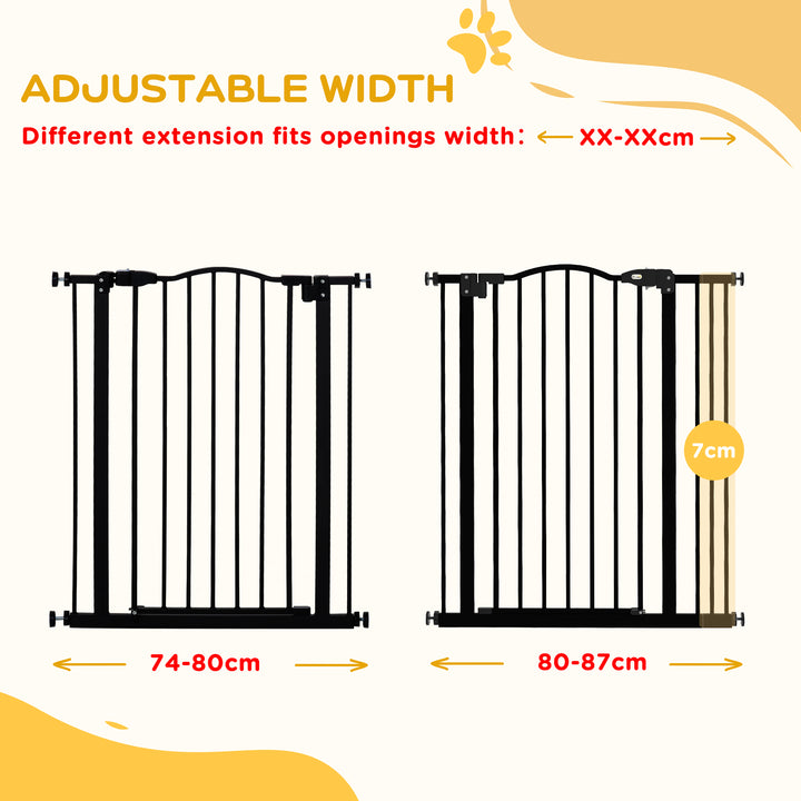 PawHut Safety Pet Gate, Metal Dog Fence, Adjustable 74-87cm, Foldable Design, Sleek Black | Aosom UK