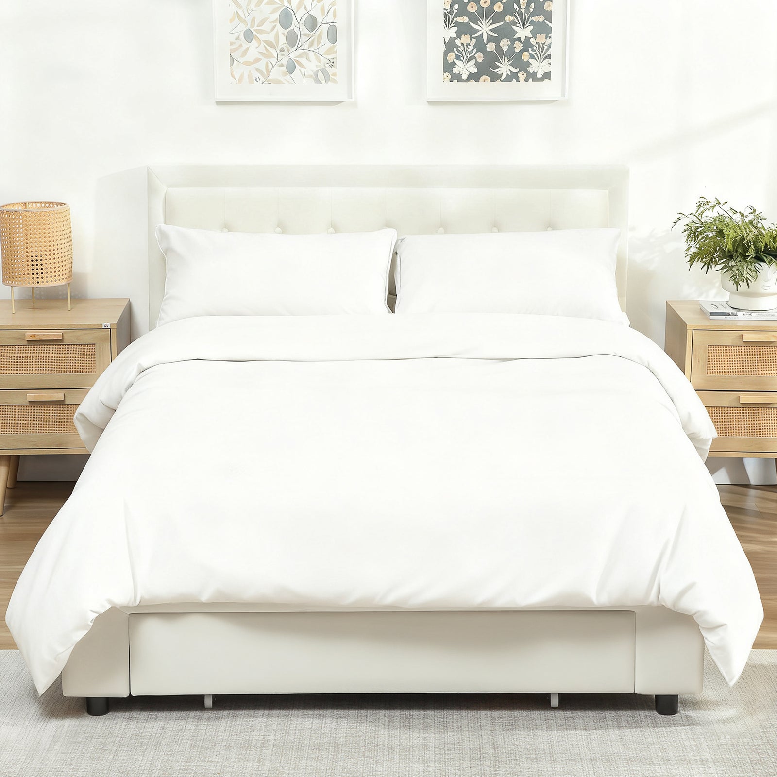 4ft6 Double Ottoman Bed Frame, with Front Drawer - Cream