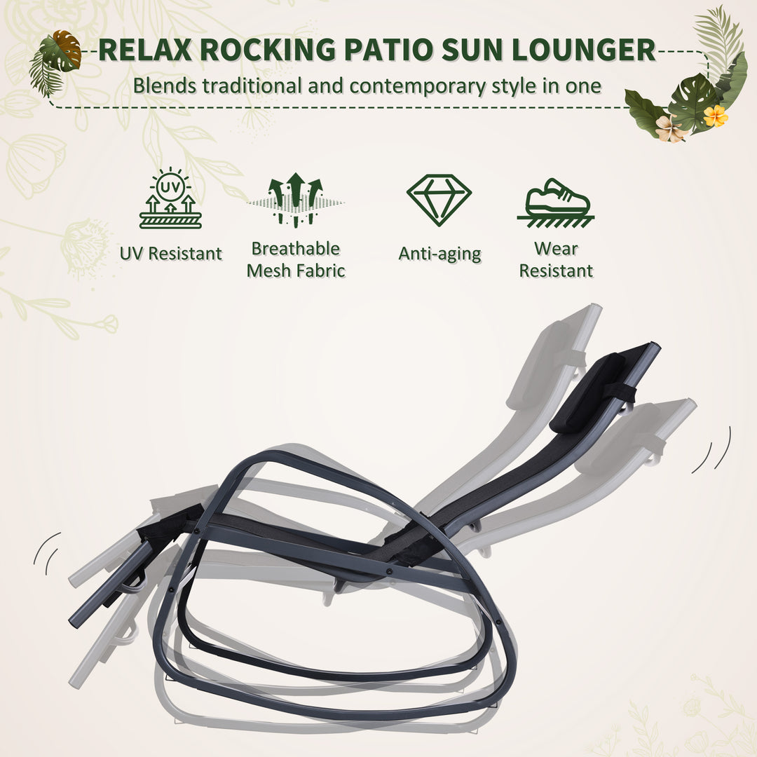 Garden Rocking Chair with 5-Level Adjustable Backrest, Rocking Sun Lounger with Removeable Headrest Pillow, Footrest, Armrest and Safety Stopper, Black