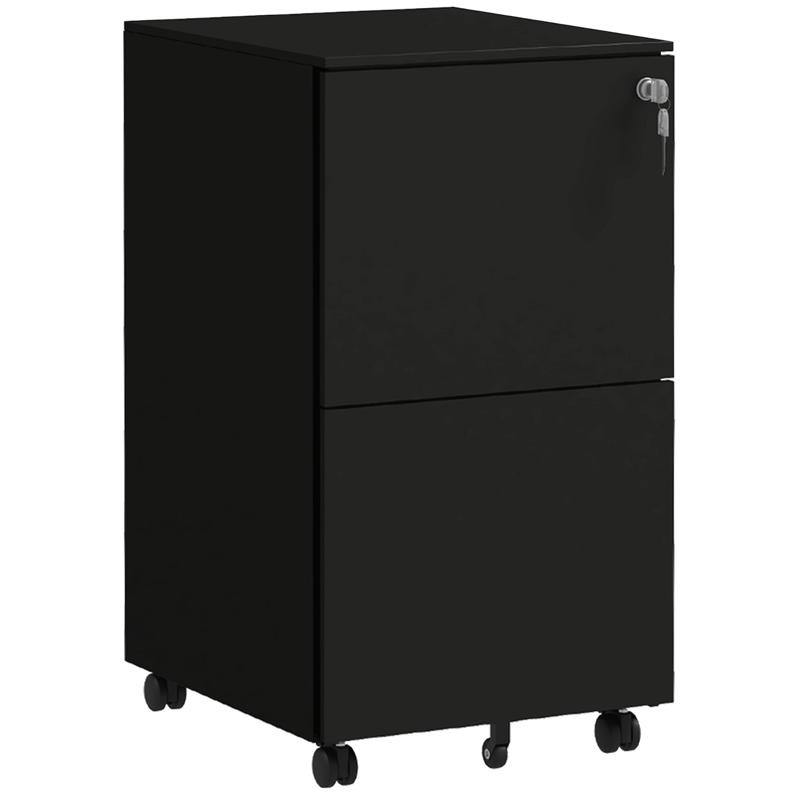 2-Drawer Vertical Filing Cabinet with Lock and 5 Wheels, Steel Mobile File Cabinet, for A4, Legal and Letter Size, Pre-Assembled Body, Black