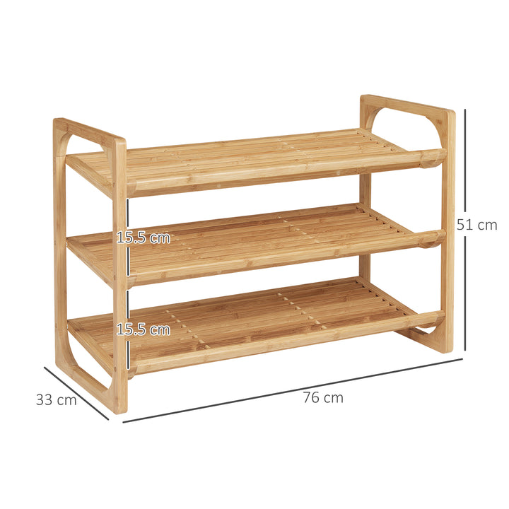 3-Tier Shoe Rack, Bamboo Shoe Storage Organizer with Slatted Shelves, Free Standing Shoe Shelf Stand for 9 Pairs of Shoes for Entryway, Hallway, Natural