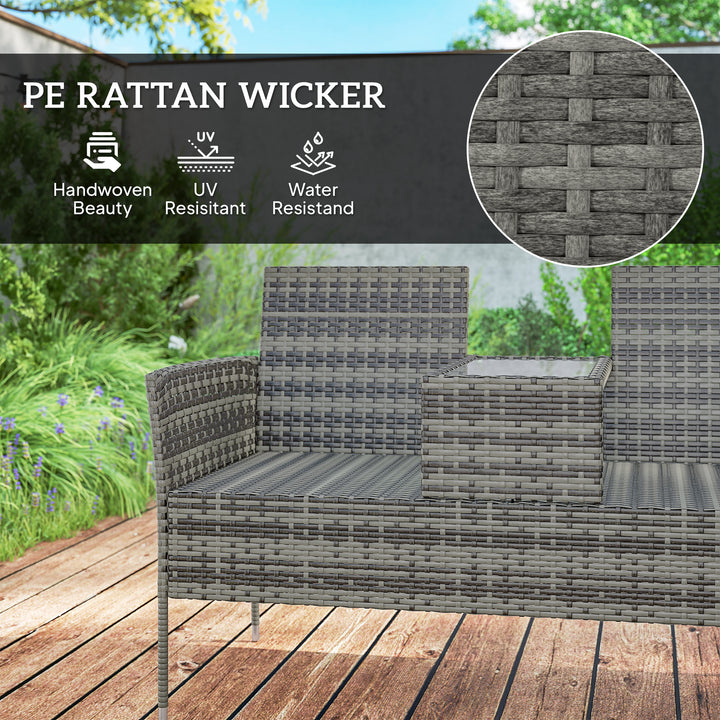 Two-Seat Rattan Chair, with Middle Table - Charcoal Grey