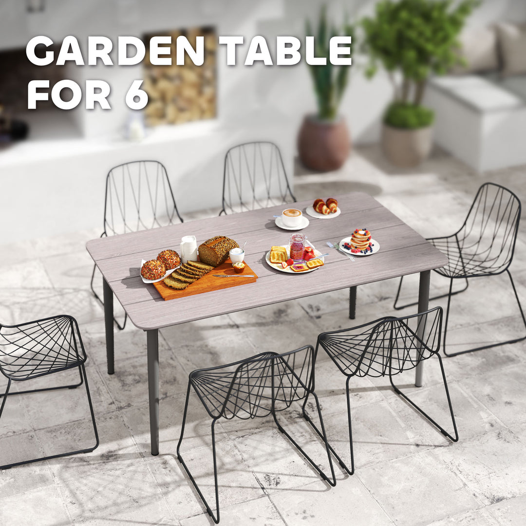Garden Table, Outdoor Dining Table for 6 People, 160 x 90 x 74 cm, with Rust Resistant Metal Frame, WPC Top, for Balcony, Terrace, Light Grey