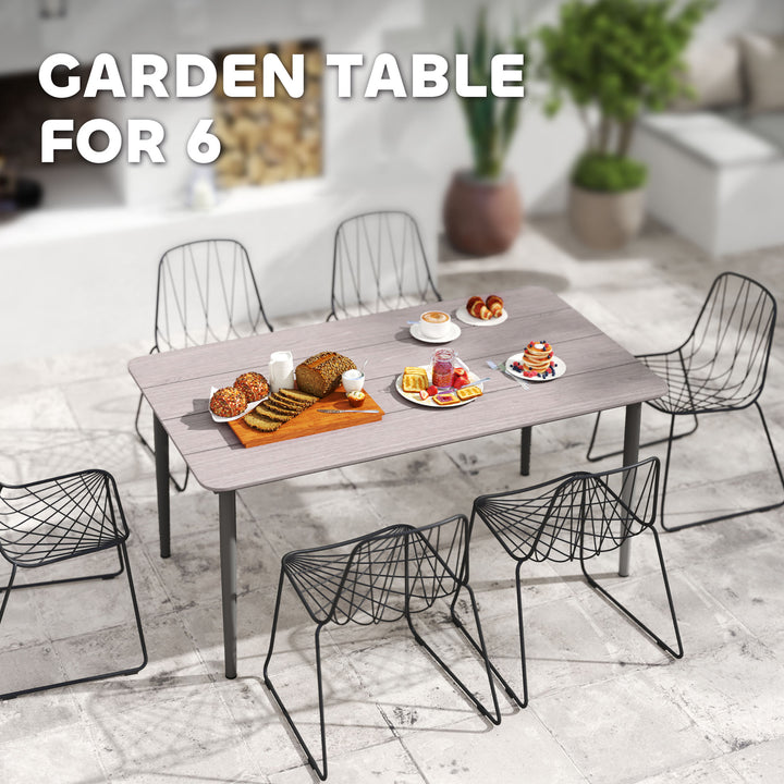 Garden Table, Outdoor Dining Table for 6 People, 160 x 90 x 74 cm, with Rust Resistant Metal Frame, WPC Top, for Balcony, Terrace, Light Grey