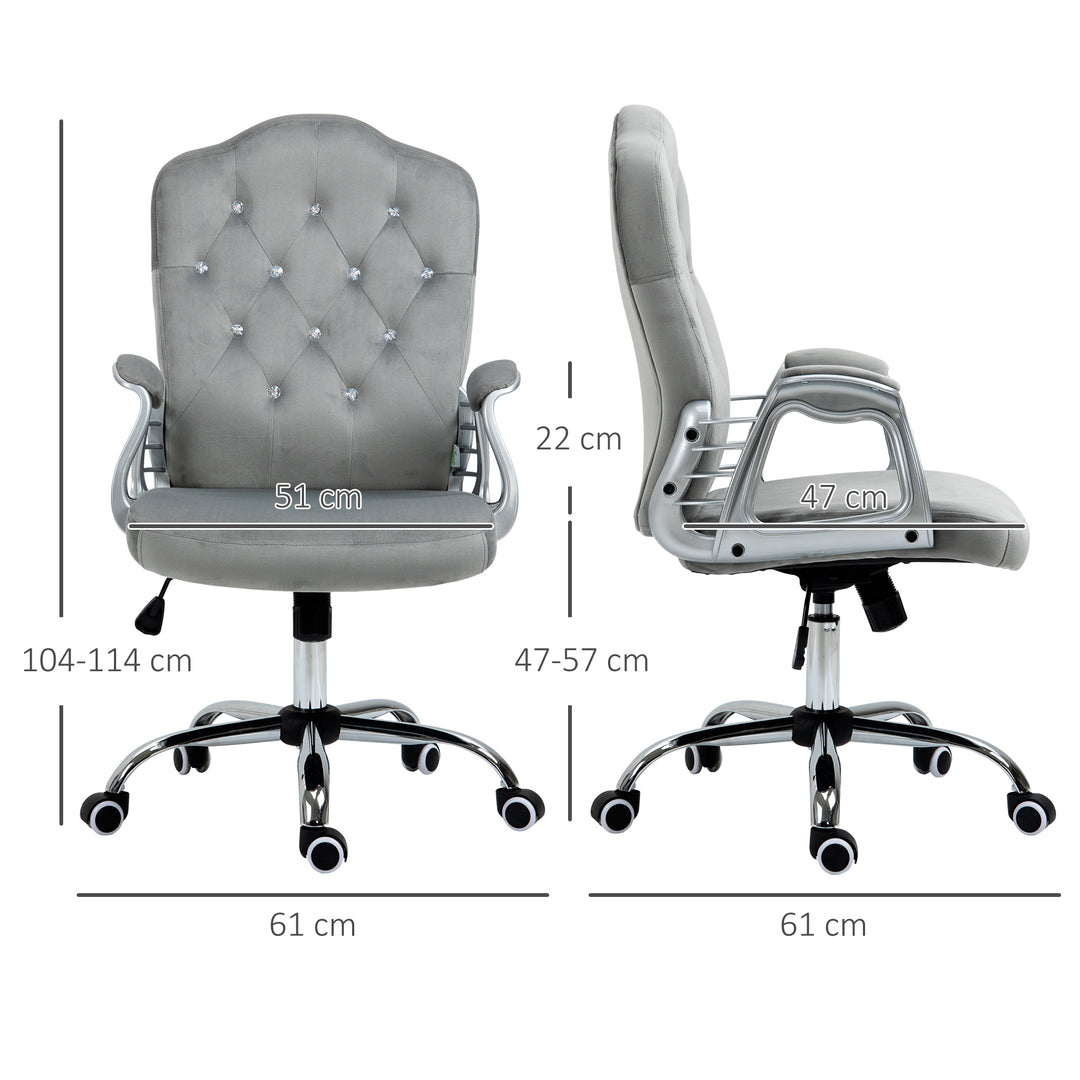 Velvet-Feel Work Chair, with Diamante Back - Grey