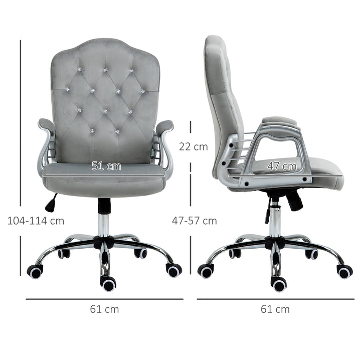 Velvet-Feel Work Chair, with Diamante Back - Grey