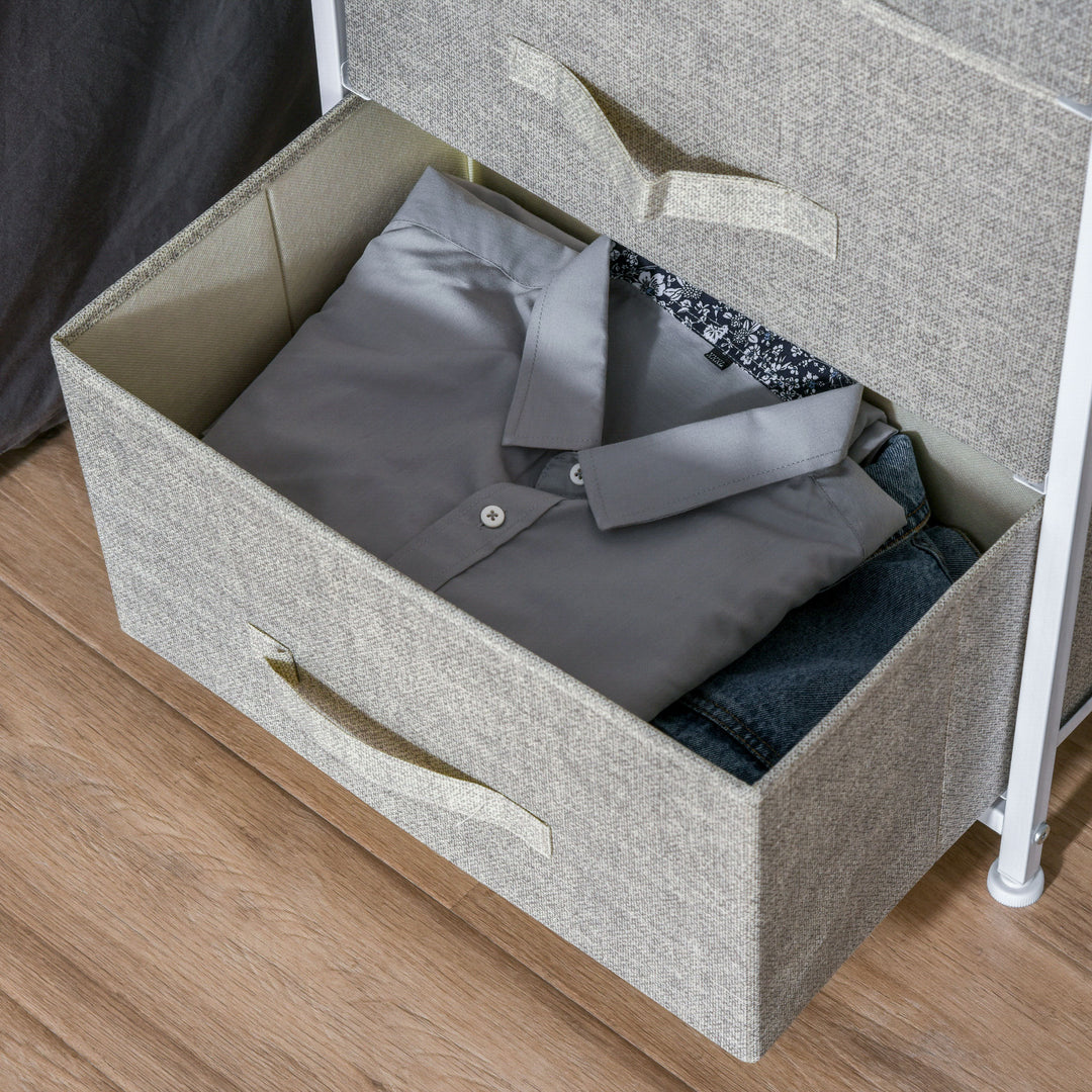 Vertical 3-Tier Linen Drawer Cabinet Organizer Storage Dresser Tower with Metal Frame Adjustable Feet for Living Room, Bathroom, Kitchen, White, Oak and Light Grey