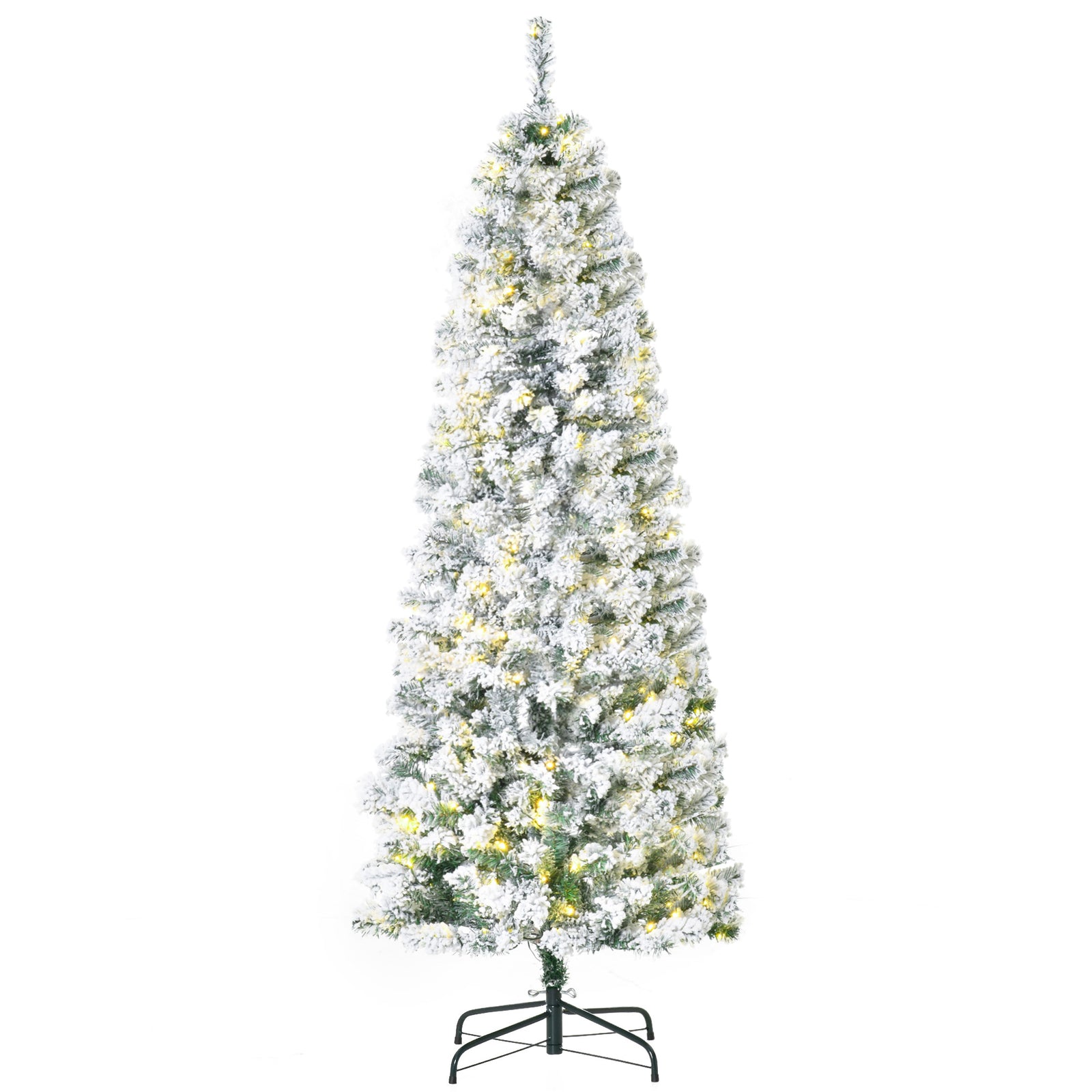 6FT Prelit Artificial Snow Flocked Christmas Tree with Warm White LED Light, Holiday Home Xmas Decoration, Green White
