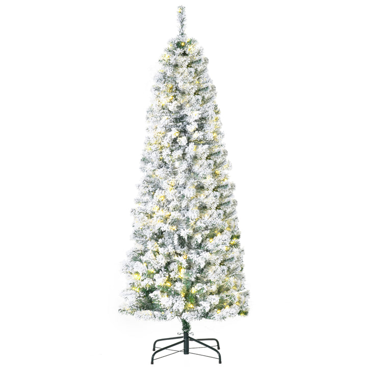 MCL 6FT Prelit Artificial Snow Flocked Christmas Tree with Warm White LED Light, Holiday Home Xmas Decoration, Green White