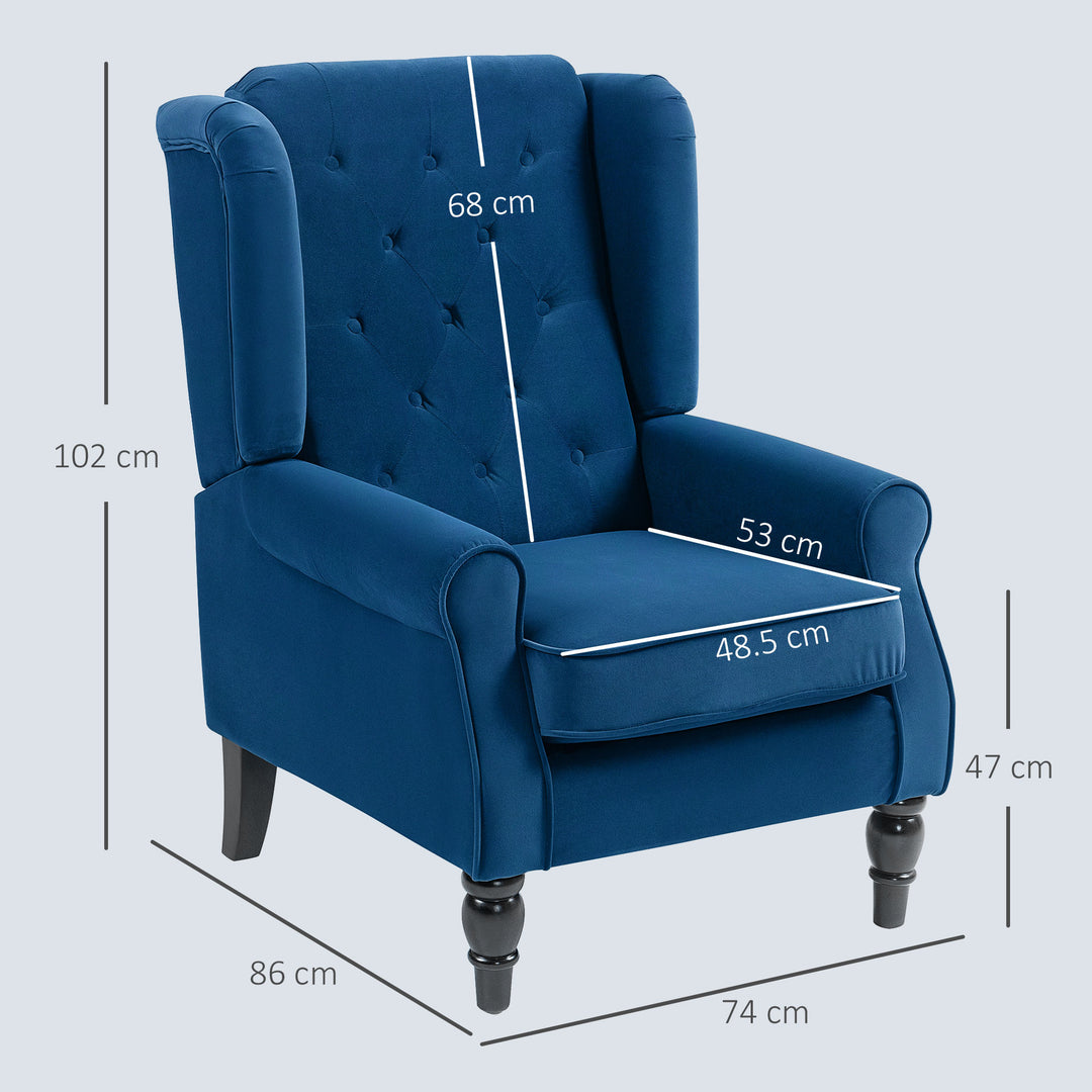Wingback Accent Chair, Retro Upholstered Button Tufted Occasional Chair for Living Room and Bedroom, Blue