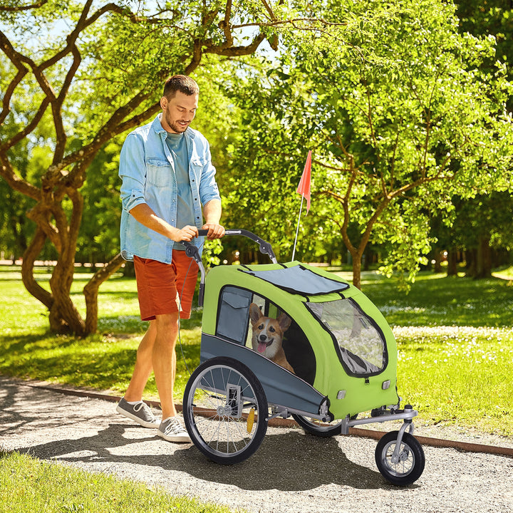 Dog Bike Trailer Pet Stroller Cart Carrier for Bicycle 360° Rotatable with Reflectors 3 Wheels Hitch Coupler Push/ Pull/ Brake Water Resistant Green