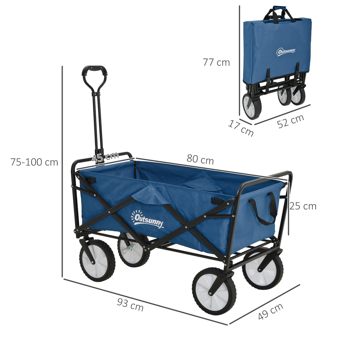 Outsunny Folding Wagon Cart, Pull Along Trolley for Beach and Garden Use, with Telescopic Handle, Blue | Aosom UK