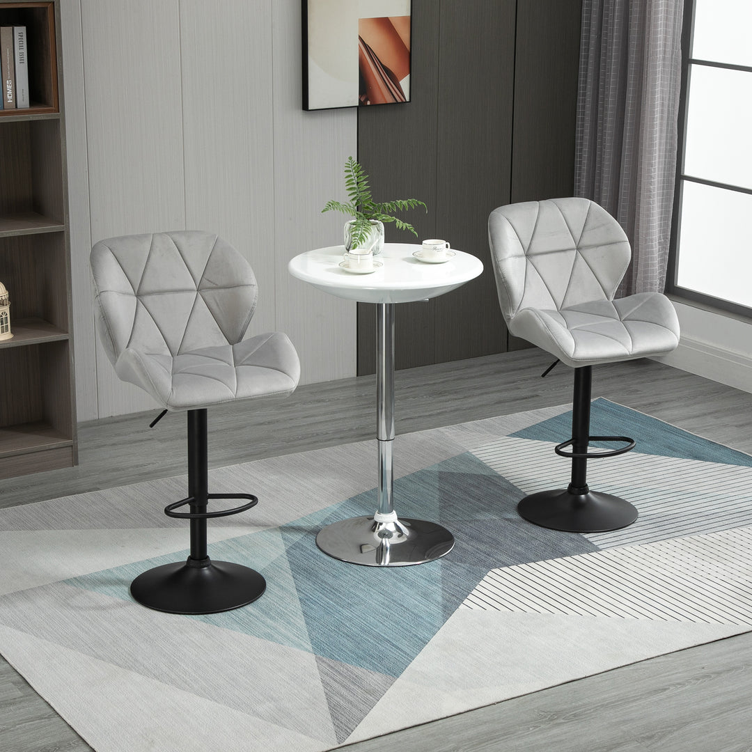 Adjustable Bar Stools Set of 2, Armless Upholstered Swivel Counter Chairs, Barstools with Back, Footrest, Light Grey