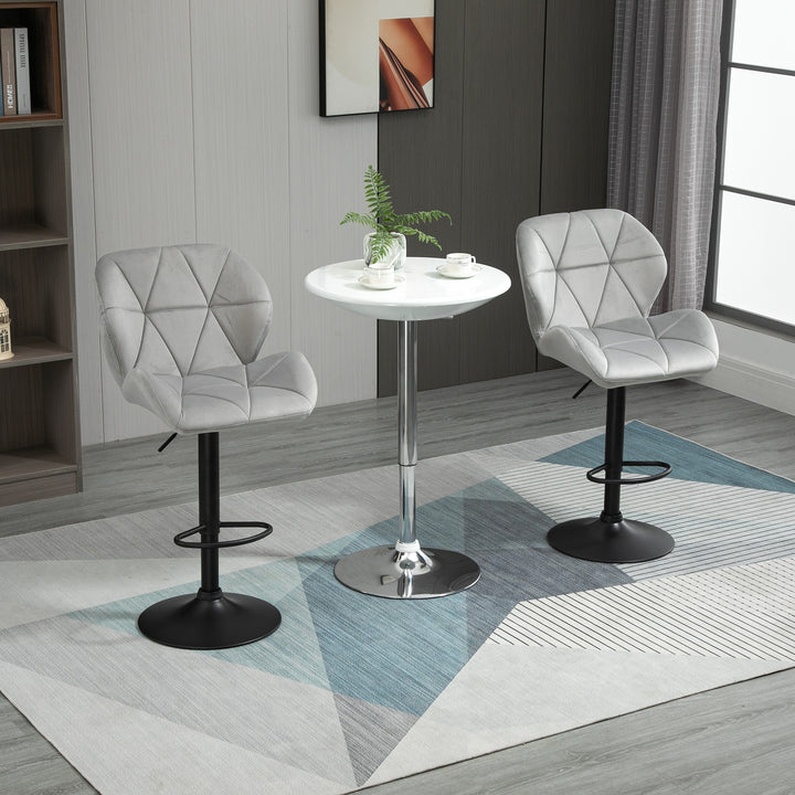 Adjustable Bar Stools Set of 2, Armless Upholstered Swivel Counter Chairs, Barstools with Back, Footrest, Light Grey