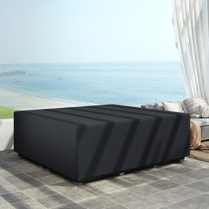 600D Oxford Outdoor Garden Furniture Sofa Set Cover, Waterproof Anti-UV Rattan Sun Lounger Protection Protector Cover, 225L x 210W x 70Hcm, Black