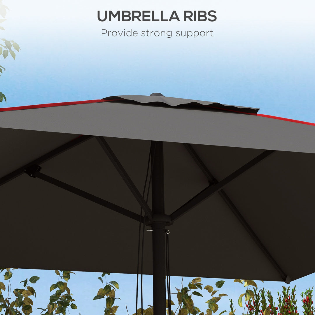 215cm Square Canopy Parasol, with Contrast Piping - Grey/Red