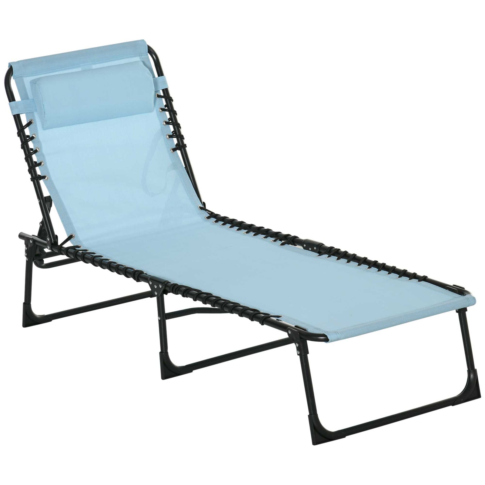 Folding Sun Lounger Beach Chaise Chair Garden Cot Camping Recliner with 4 Position Adjustable, Baby Blue