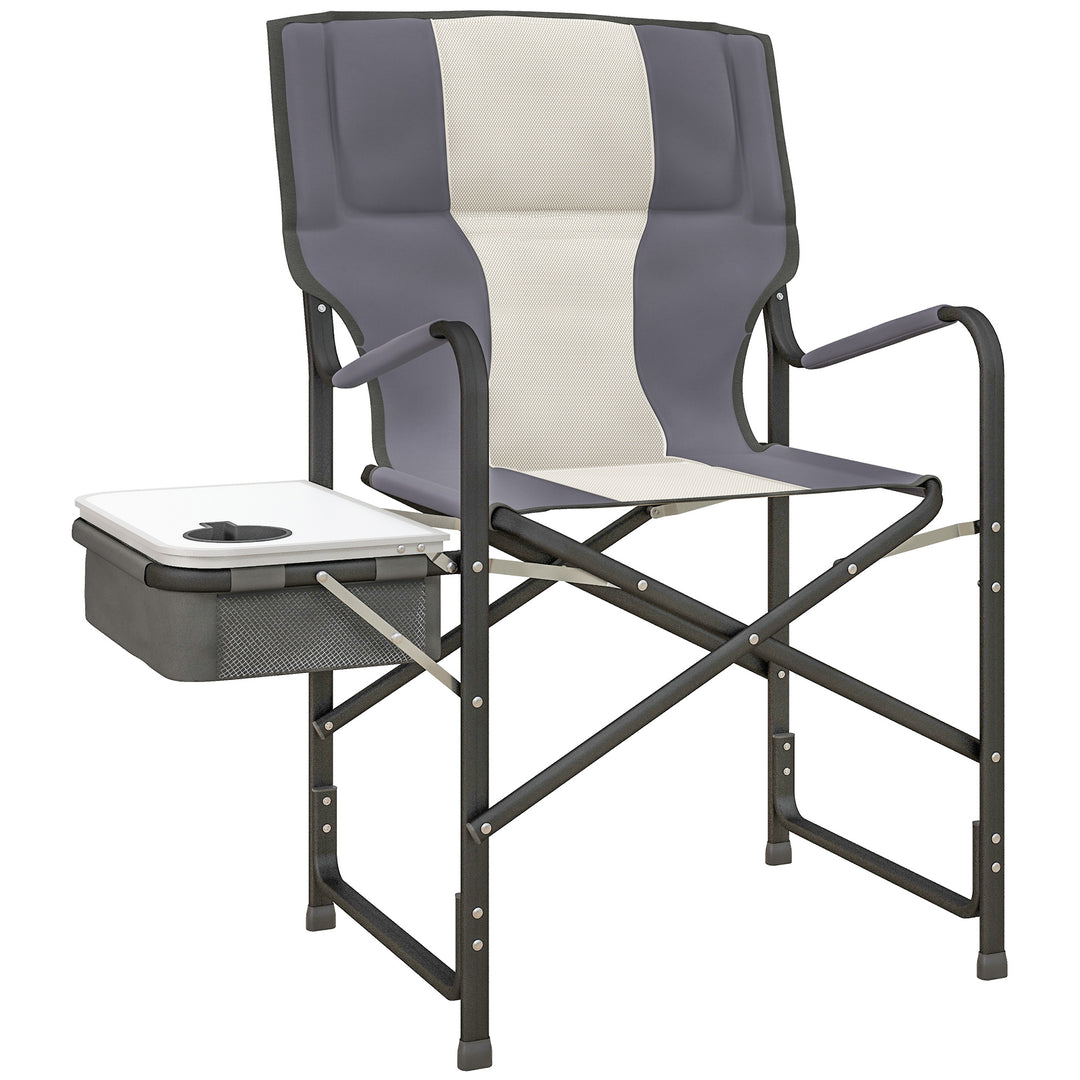 Folding Aluminium Camping Chair, with Cooler Bag Table - Grey