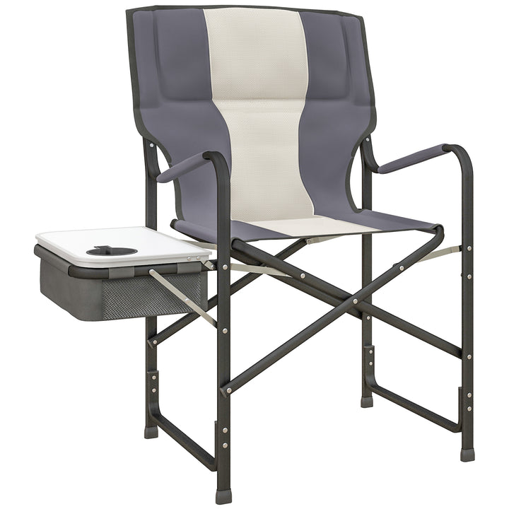 Folding Aluminium Camping Chair, with Cooler Bag Table - Grey