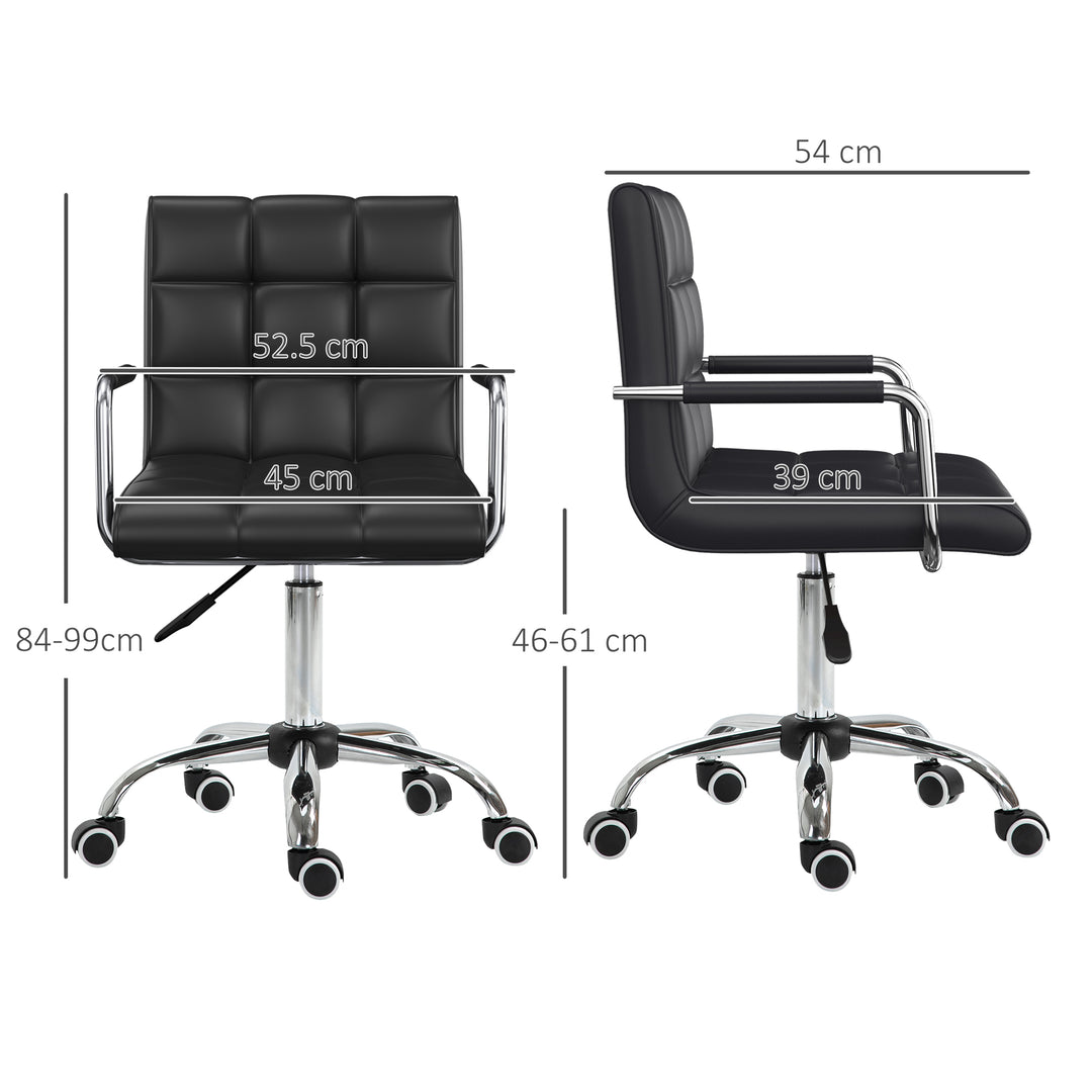 Office Chair, Makeup Vanity Chair, Mid Back Computer Chair, PU Leather Swivel Study Chair with Adjustable Height, Armrest and Rolling Wheels, Black
