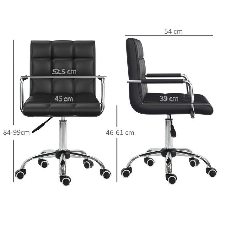 Office Chair, Makeup Vanity Chair, Mid Back Computer Chair, PU Leather Swivel Study Chair with Adjustable Height, Armrest and Rolling Wheels, Black