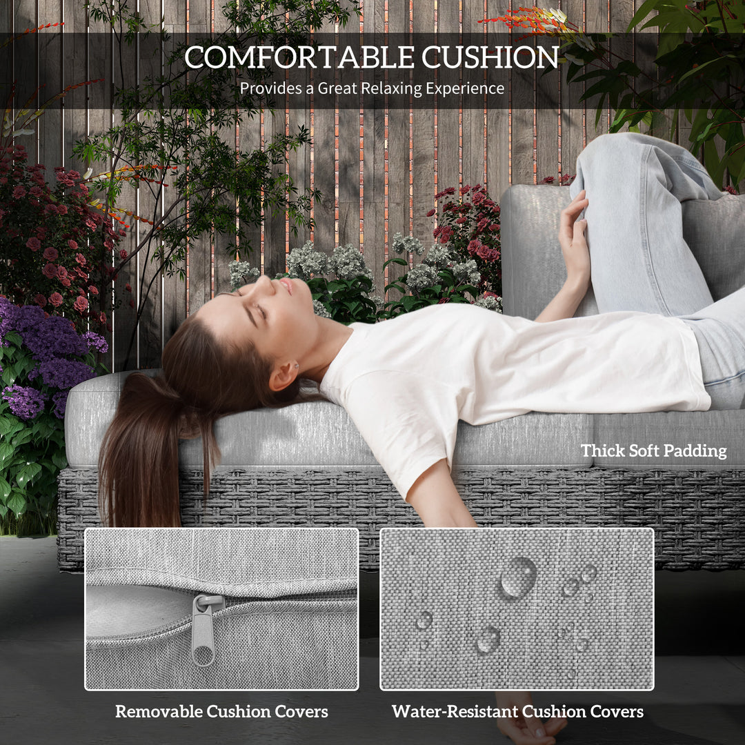 5-Seater Rattan Wicker Sofa Set Furniture Patio Tea Table Set with Cushions, Light Grey