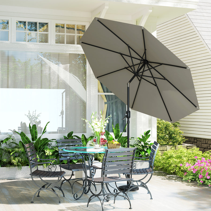 2.6M Garden Parasol Umbrella with Tilt and Crank, Outdoor Sun Parasol Sunshade Shelter with Aluminium Frame, Light Grey