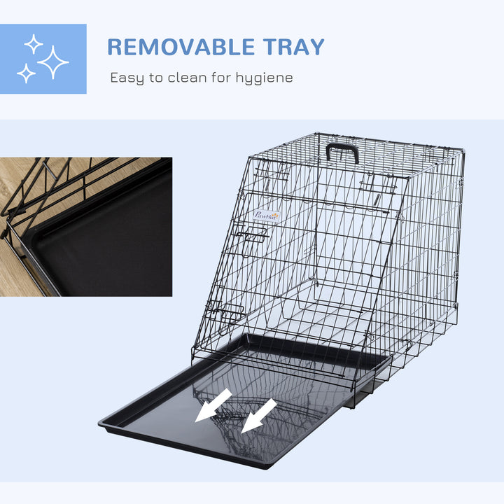 PawHut Metal Collapsible Car Dog Cage Crate Transport Folding Box Carrier Handle Removable Tray 77 x 47 x 55cm | Aosom UK