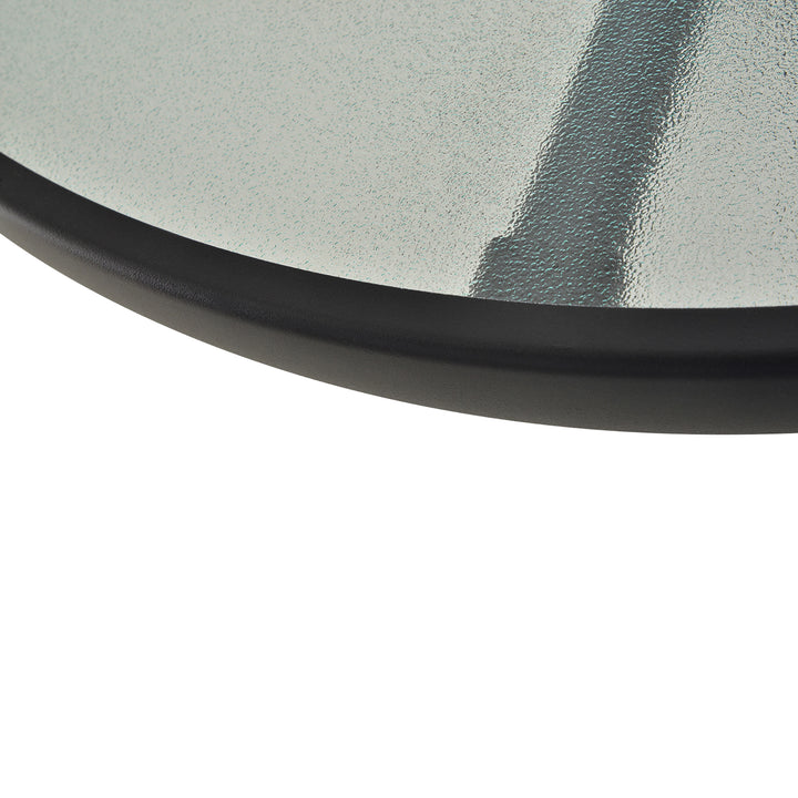 80 cm Round Garden Dining Table with Parasol Hole for 4, Outdoor Coffee Bistro End Side Table with Tempered Glass Top and Steel Frame for Patio, Porch, Black
