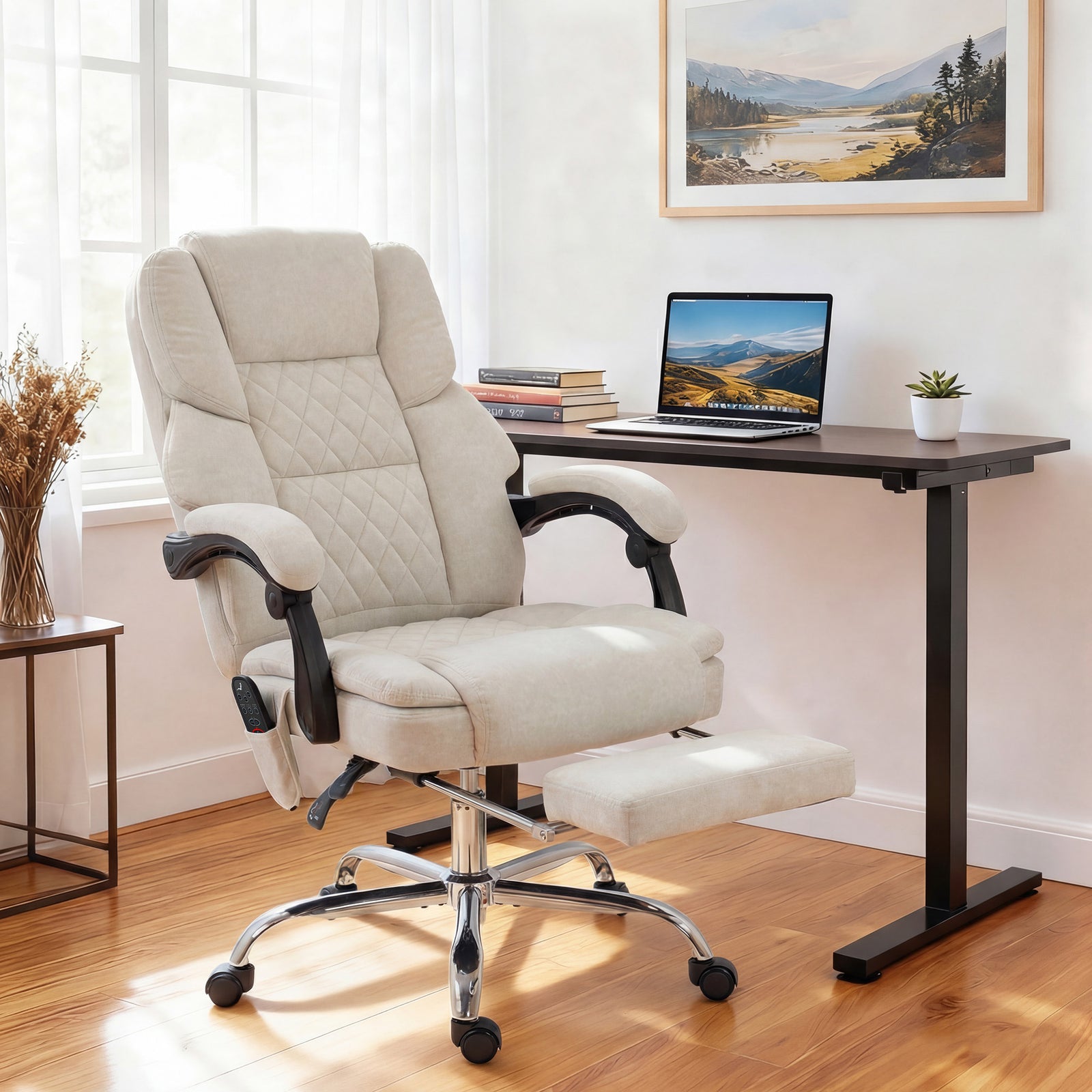 Office Chair with 6-point Vibration Massage and Heat, Fabric Desk Chai