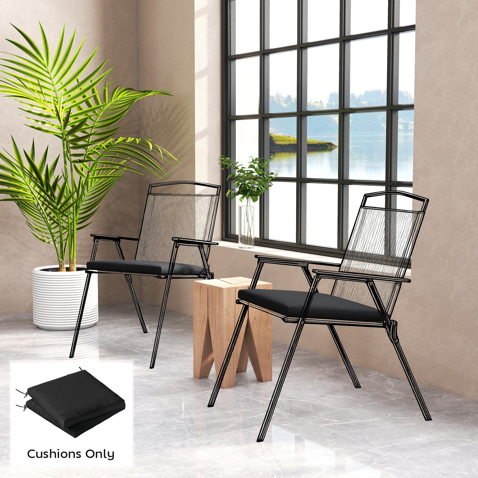 Outdoor Seat Cushions Set of 2 with Ties, Waterproof Garden Seat Pads,
