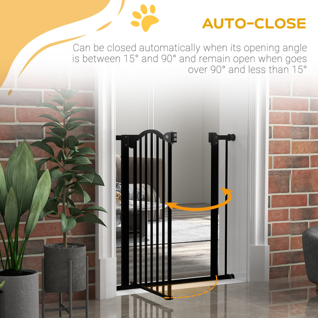 PawHut Metal 74-80cm Adjustable Pet Gate Safety Barrier w/ Auto-Close Door Black | Aosom UK