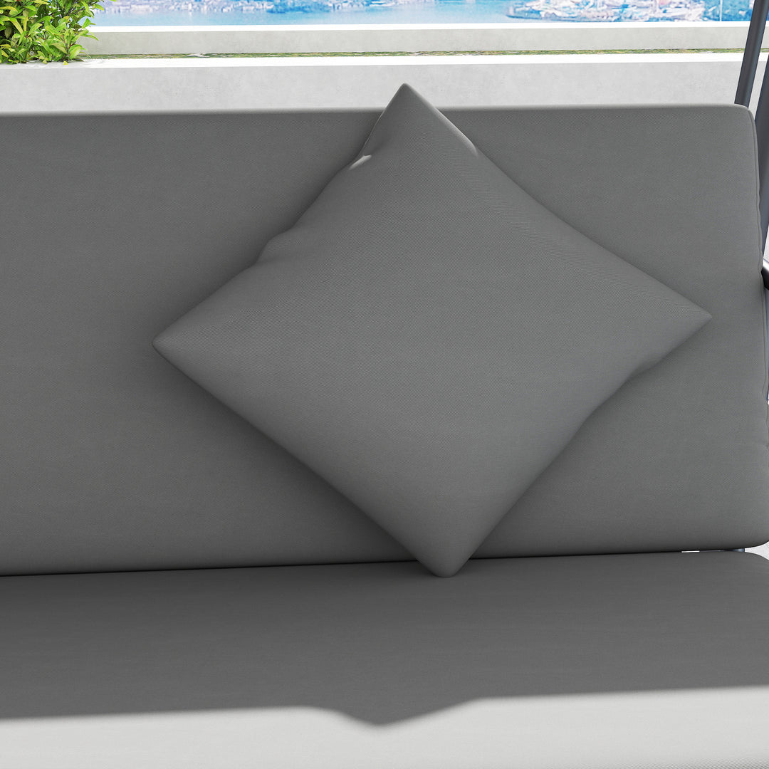 Outdoor 2-in-1 Swing Chair Lounger 3 Seater Garden Swing Seat Bed Convertible Tilt Canopy W/ Cushion, Light Grey